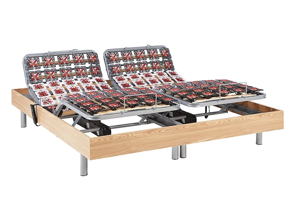 Sommier électrique de relaxation déco 2x78 plots - 2 x 90 x 200 cm - Chêne naturel - NAFURI de YSMÉE