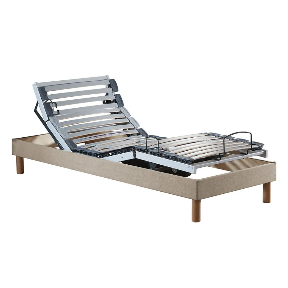 Sommier électrique relaxation lattes lisse beige 90x200