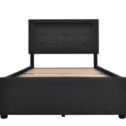 Sommier LED 2 Tiroirs 90x200cm Bois Tête Réglable Noir Blackcolors