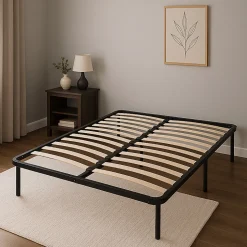 Sommier Metal 140x190 - Cadre à lattes Julie - Épaisseur métal 1,2 mm - 14 lattes en 9 mm - Pieds 29 cm - Longévité et durabilité