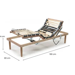 Sommier simple Dbuz, sommier à lattes en bois avec moteur, sommier orthopédique inclinable motorisé, 80x190h 34 cm