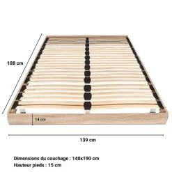Sommier sur pied SOMKIT 140x190 / Décor Chêne blanchi