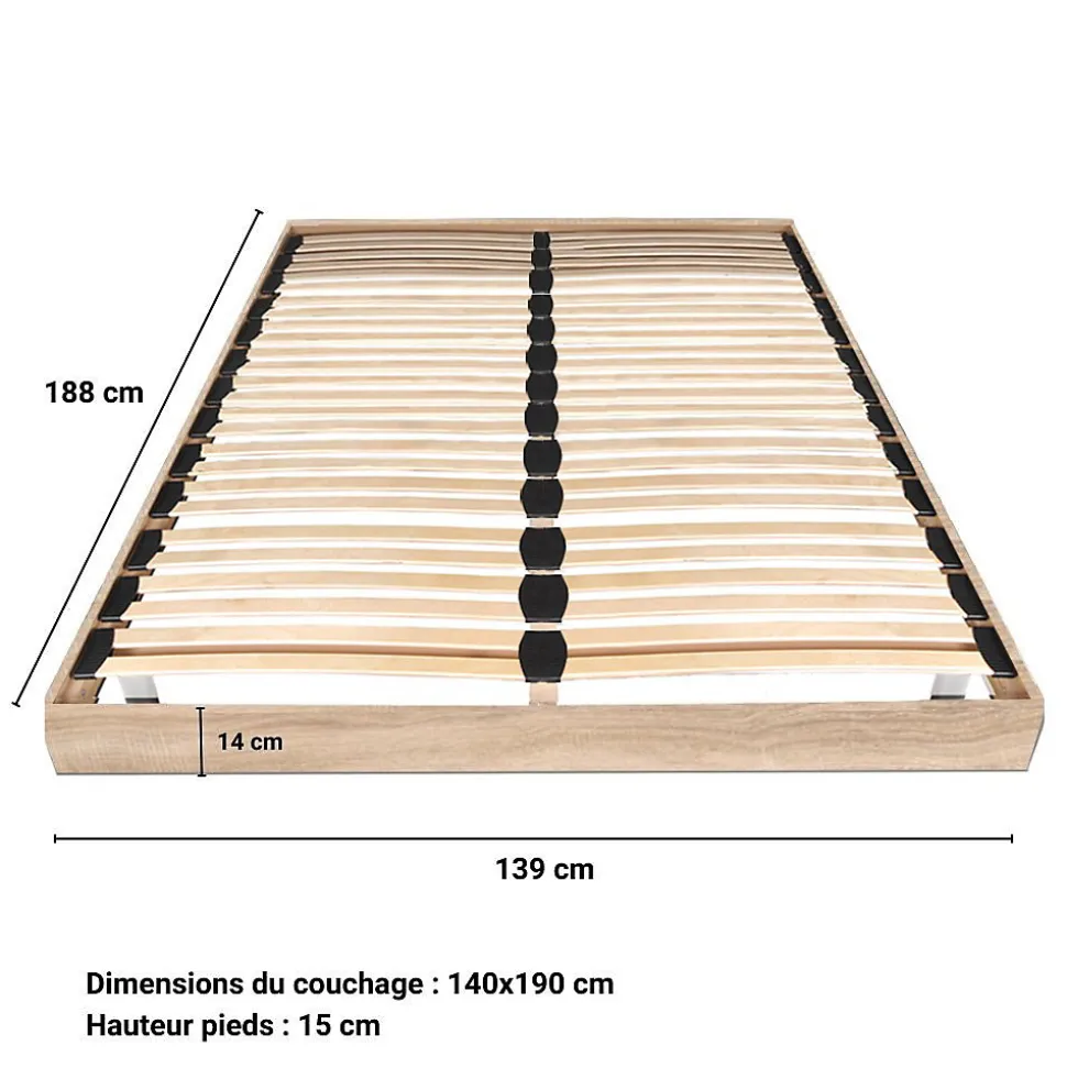 Sommier sur pied SOMKIT 140x190 / Décor Chêne blanchi