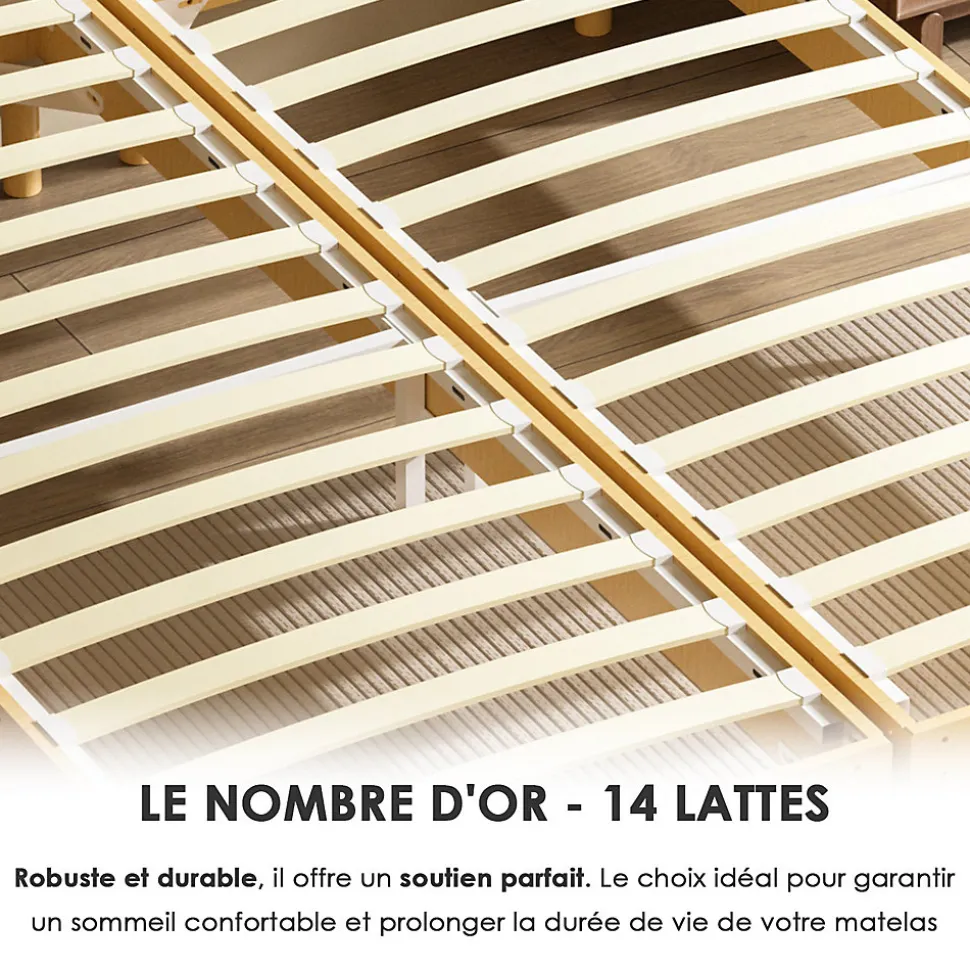 Sommier tapissé 160x200 cm(2x80x200), 12 pieds pour un maintien stable, hauteur 29 cm, housse amovible incluse