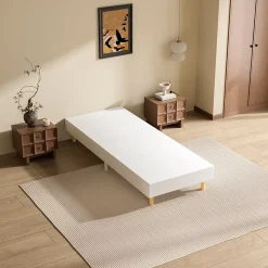 Sommier Tapissier à Lattes 80x200cm Blanc, 6 pieds