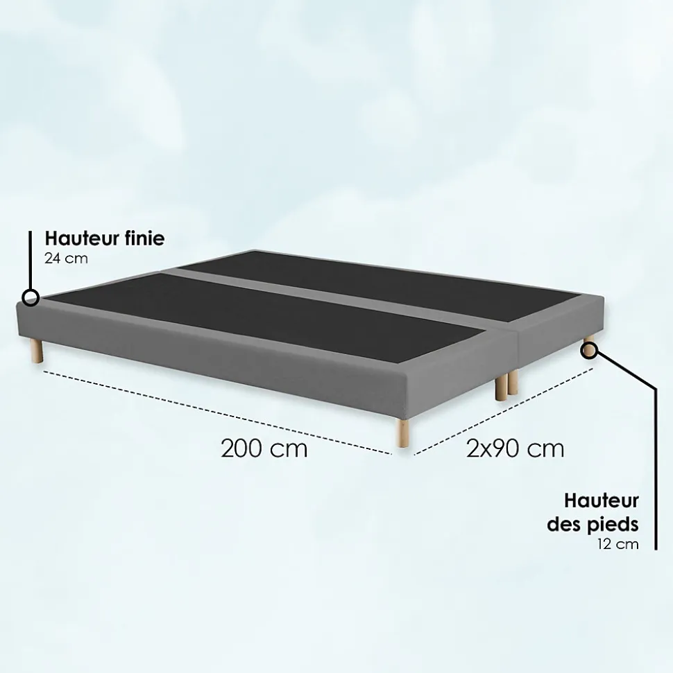 Sommier tapissier à lattes fixes 180x200 gris chiné