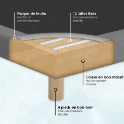 Sommier tapissier à lattes fixes 180x200 gris chiné