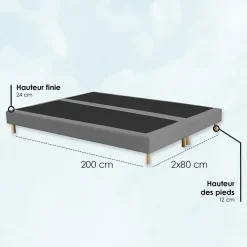 Sommier tapissier à lattes fixes 160x200 gris chiné