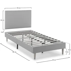 Sommier tapissier Aura + tête de lit 90x190 cm, Gris clair, hauteur 30 cm