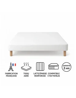 SOMMIER TAPISSIER BLANC 140x200 cm FABRICATION FRANÇAISE ARTISANALE PIEDS OFFERTS HAUTEUR avec PIEDS 27 cm