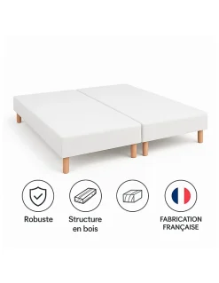 SOMMIER TAPISSIER BLANC 100x200x2 (200x200) FABRICATION FRANÇAISE ARTISANALE PIEDS OFFERTS HAUTEUR avec PIEDS 27 cm