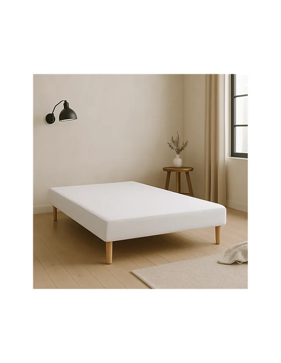 SOMMIER TAPISSIER BLANC 160x200 cm FABRICATION FRANÇAISE ARTISANALE PIEDS OFFERTS HAUTEUR avec PIEDS 27 cm