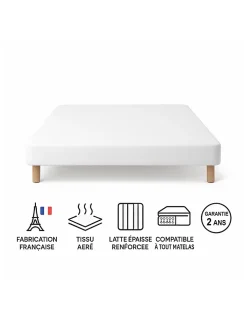 SOMMIER TAPISSIER BLANC 140x200 cm FABRICATION FRANÇAISE ARTISANALE PIEDS OFFERTS HAUTEUR avec PIEDS 27 cm
