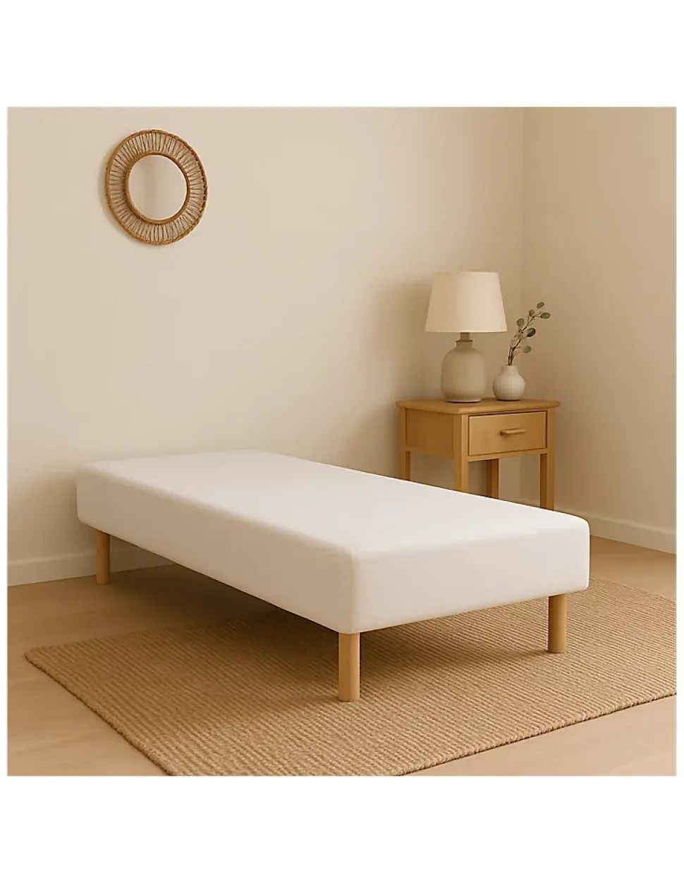 SOMMIER TAPISSIER BLANC 90x200 cm FABRICATION FRANÇAISE ARTISANALE PIEDS OFFERTS HAUTEUR avec PIEDS 27 cm