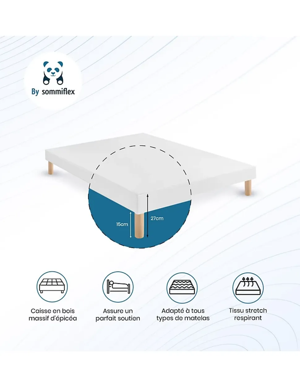 SOMMIER TAPISSIER BLANC 90x200 cm FABRICATION FRANÇAISE ARTISANALE PIEDS OFFERTS HAUTEUR avec PIEDS 27 cm