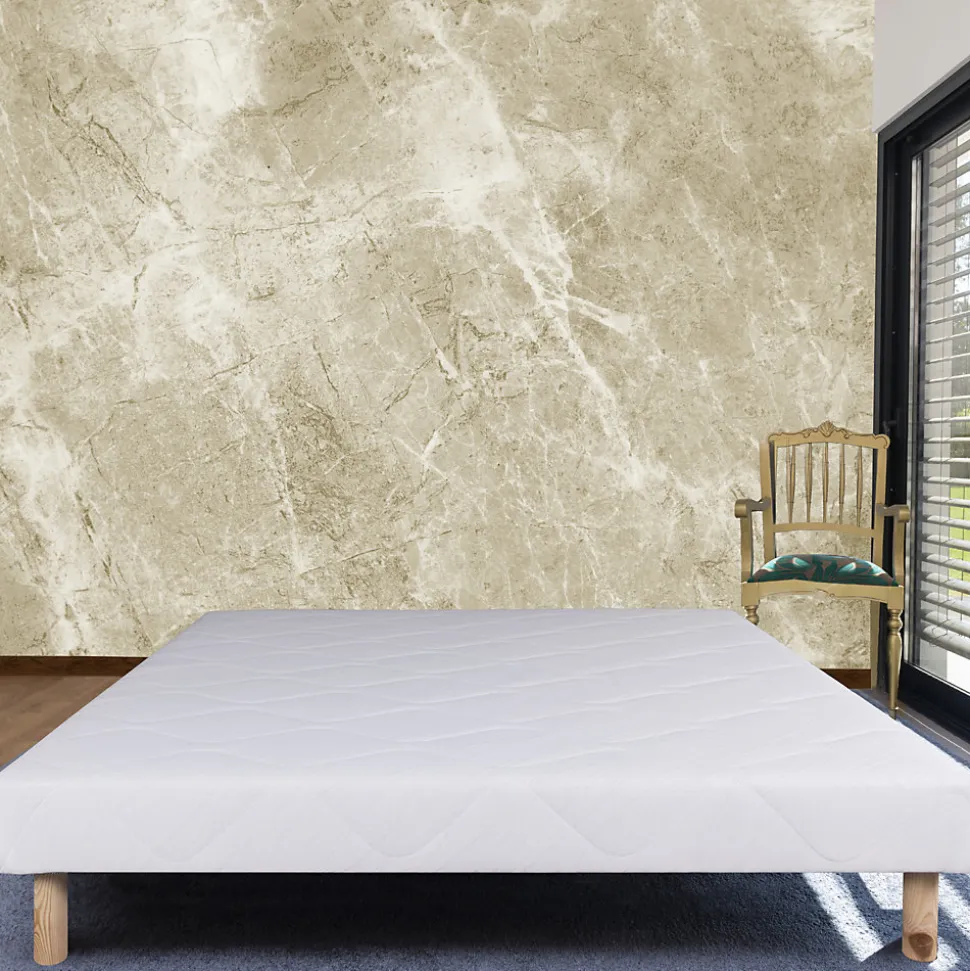 Sommier tapissier bois massif blanc avec pieds (140x190 cm - Blanc)