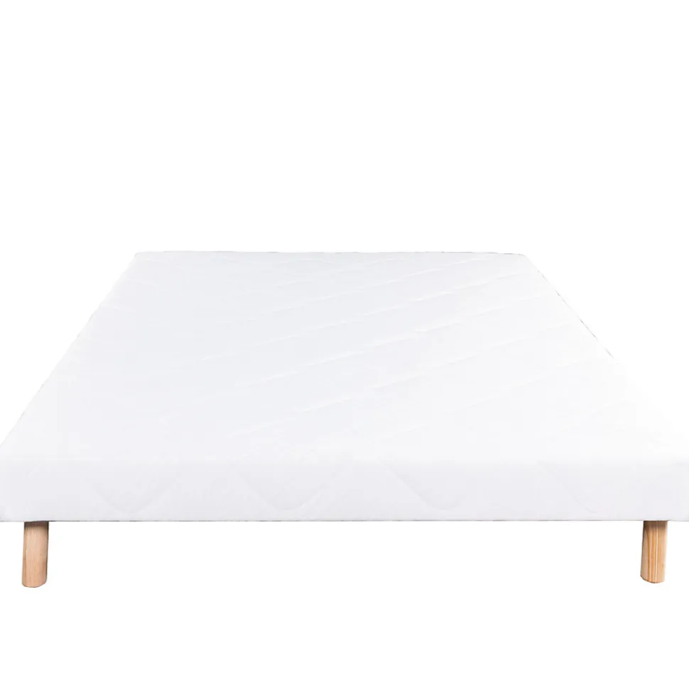 Sommier tapissier bois massif blanc avec pieds (140x190 cm - Blanc)