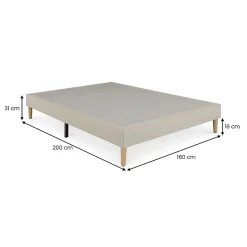 Sommier tapissier BREST 160 x 200 cm revêtement tissu - Beige