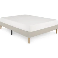 Sommier tapissier BREST 160 x 200 cm revêtement tissu - Beige