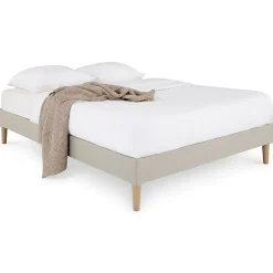 Sommier tapissier BREST 160 x 200 cm revêtement tissu - Beige