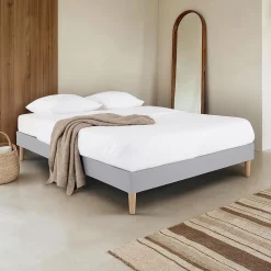 Sommier tapissier BREST 160 x 200 cm revêtement tissu - Gris