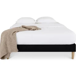 Sommier tapissier BREST 160 x 200 cm revêtement tissu - Noir