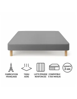 SOMMIER TAPISSIER GRIS 140x190 cm FABRICATION FRANÇAISE ARTISANALE PIEDS OFFER