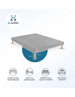 SOMMIER TAPISSIER GRIS 90x200 cm FABRICATION FRANÇAISE ARTISANALE PIEDS OFFERTS HAUTEUR avec PIEDS 27 cm