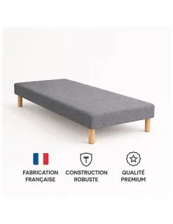 SOMMIER TAPISSIER GRIS 90x200 cm FABRICATION FRANÇAISE ARTISANALE PIEDS OFFERTS HAUTEUR avec PIEDS 27 cm