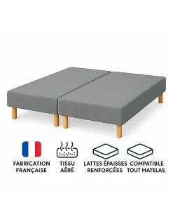 SOMMIER TAPISSIER GRIS 70x190x2 (140x190) FABRICATION FRANÇAISE ARTISANALE PIEDS OFFERTS HAUTEUR avec PIEDS 27 cm