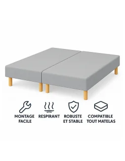 SOMMIER TAPISSIER GRIS 100x200x2 cm (200x200) FABRICATION FRANÇAISE ARTISANALE PIEDS OFFERTS HAUTEUR avec PIEDS 27 cm