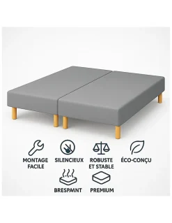 SOMMIER TAPISSIER GRIS 100x200x2 (200x200) FABRICATION FRANÇAISE ARTISANALE PIEDS OFFERTS HAUTEUR avec PIEDS 27 cm