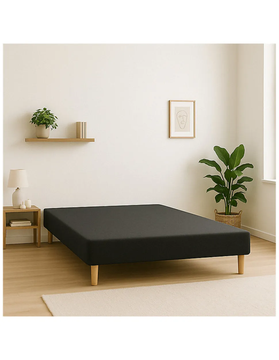 SOMMIER TAPISSIER NOIR 120x190 cm FABRICATION FRANÇAISE ARTISANALE PIEDS OFFERTS HAUTEUR avec PIEDS 27 cm