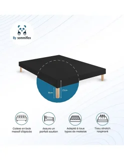 SOMMIER TAPISSIER NOIR 160x200 cm FABRICATION FRANÇAISE ARTISANALE PIEDS OFFERTS HAUTEUR avec PIEDS 27 cm