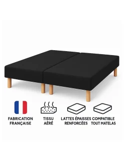 SOMMIER TAPISSIER NOIR 70x190x2 (140x190) FABRICATION FRANÇAISE ARTISANALE PIEDS OFFERTS HAUTEUR avec PIEDS 27 cm