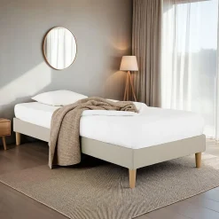 Sommier tapissier PAIMPOL 90 x 190 cm revêtement tissu - Beige