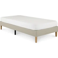 Sommier tapissier PAIMPOL 90 x 190 cm revêtement tissu - Beige