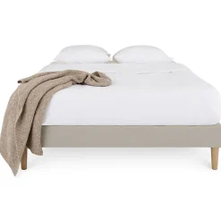 Sommier tapissier QUIMPER 140 x 190 cm revêtement tissu - Beige