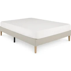 Sommier tapissier QUIMPER 140 x 190 cm revêtement tissu - Beige