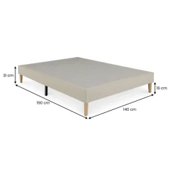 Sommier tapissier QUIMPER 140 x 190 cm revêtement tissu - Beige