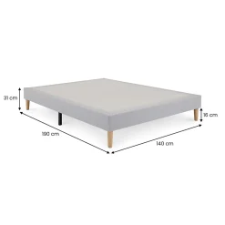 Sommier tapissier QUIMPER 140 x 190 cm revêtement tissu - Gris