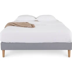 Sommier tapissier QUIMPER 140 x 190 cm revêtement tissu - Gris