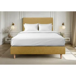 Sommier Tapissier Tissu Jaune 140x190 H35cm