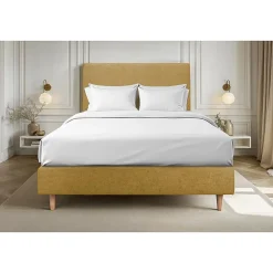 Sommier Tapissier Tissu Jaune 150x190 H35cm