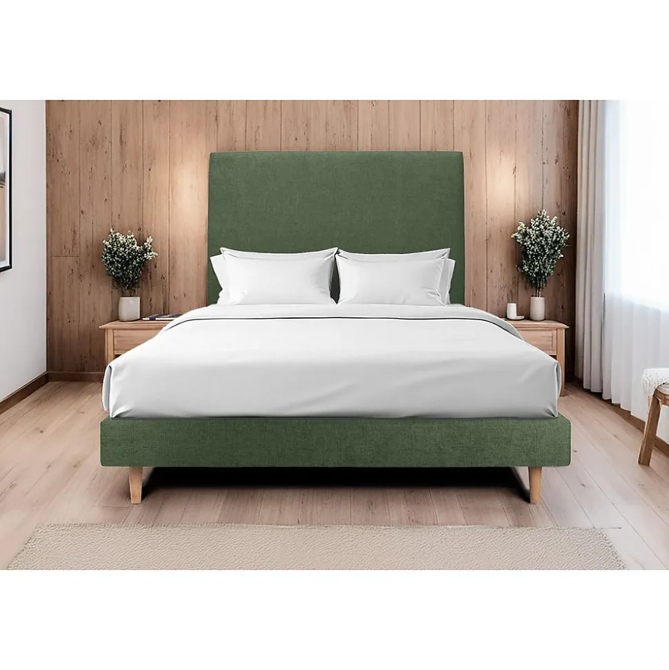 Sommier Tapissier Tissu Vert 140x200 H29cm