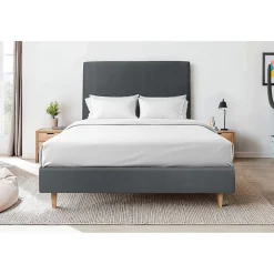 Sommier Tapissier Velours Gris anthracite 140x190 H35cm