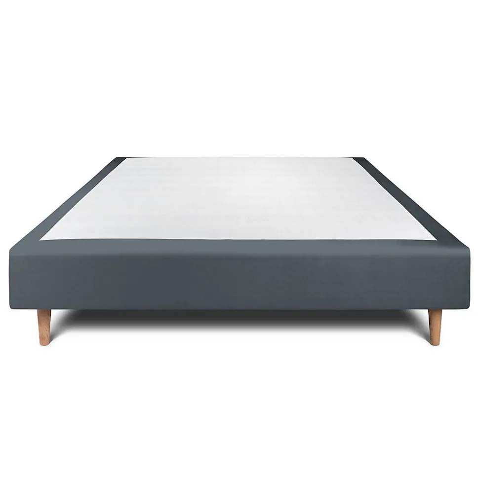 Sommier Tapissier Velours Gris anthracite 140x190 H35cm