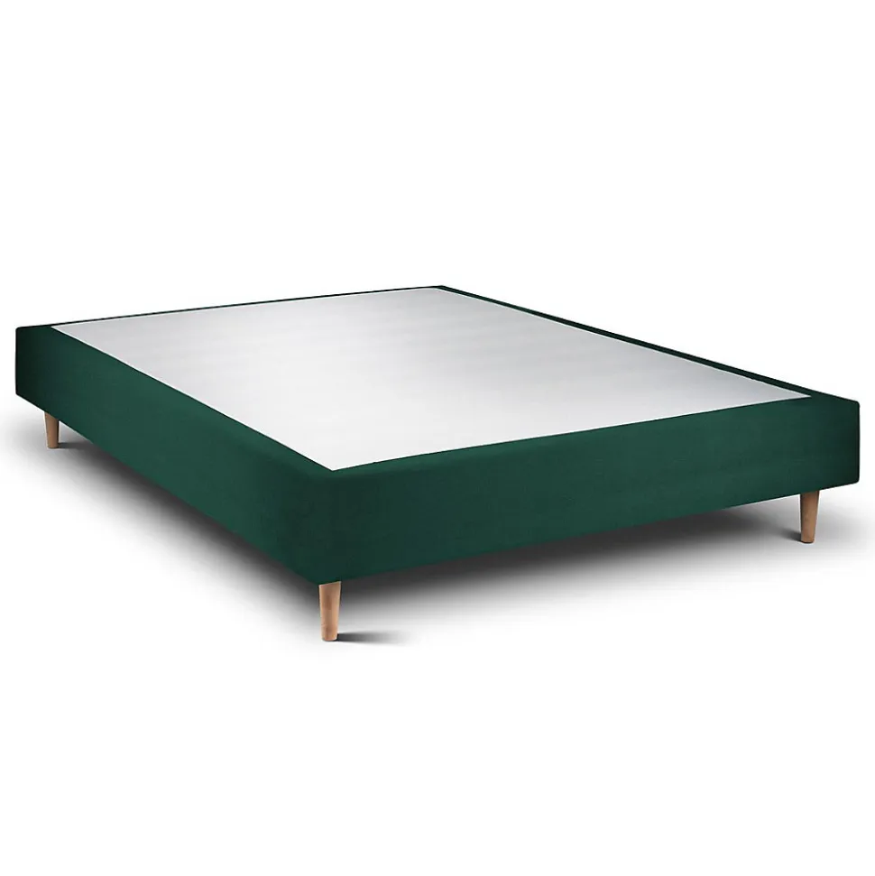 Sommier Tapissier Velours Vert 135x190 H35cm