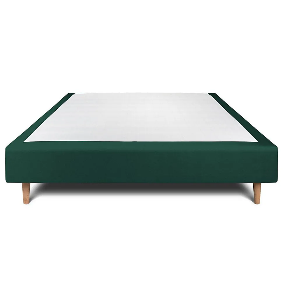 Sommier Tapissier Velours Vert 135x190 H35cm