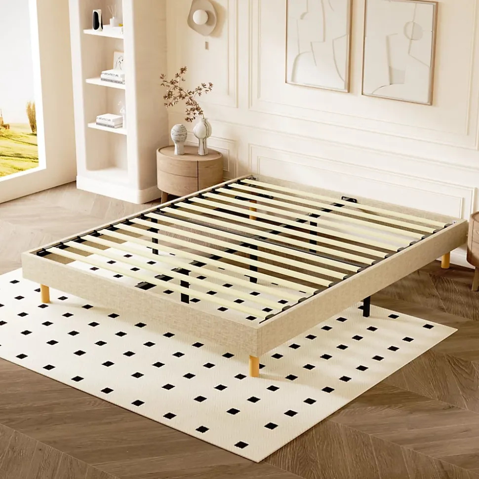 Sommier tapissier 140x190 cm 2x14 lattes, 9 pieds Hauteur du cadre 29 cm